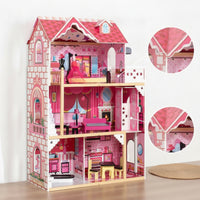 Wood Doll House Playset Open-Front Dollhouse Pretend-Play for Playroom, Daycare