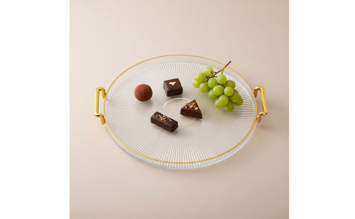 Round Serving Tray Light Luxury Gold Rim Tray Easy to Carry for Hotel, Tea Table