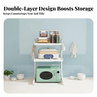 Multi-Functional Extendable Microwave Stand Space Saving Expandable Microwave Stand Stable & Sturdy Kitchen Appliance Shelf Heavy Duty for Home Cooks, Homeowners, Students, Pantry, Garage, Office