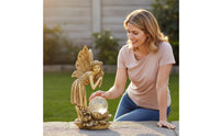 Glass Ball Fairy Sculpture Outdoor Use Resin Fairy Statue Flower Base Celestial Figure Figurine for Patio