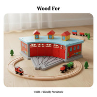 5-Door Train Shed Opening Doors Wooden Train Garage Railway Station Playset Made from Natural Wood Wooden Railway Depot