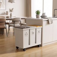 Freestanding Sorting Trash Can with Lid Rectangular Wheeled Garbage Can Compact Garbage Bin with Wheels Sturdy for Kitchen