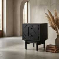 Geometric Drawer Nightstand Fully Assembled Two-Drawer Nightstand Square Pull Handles Bedside Table