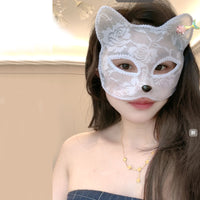 狐狸面具万圣节cosplay猫脸蕾丝神秘感猫眼半脸面罩性感拍照道具