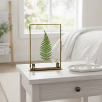 Glass Frame with Metal Border Tabletop Levitating Frame with Stand Vintage for Collectors, Crafters, Desk, Shelf, Entryway Table