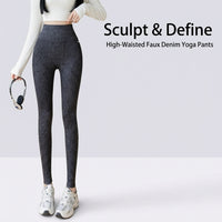 Leggings for Women UK High Waist Gym with Shaping Control and Butt Lift, Sculpting Denim Look Design for Workout, Plus Size