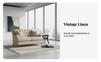 timeless Country design Button-Tufted Settee Vintage Look Sofa Comfortable paddinging Upholstered Furniture sturdy Wood Legs for Interior Decorators, Apartment Dwellers, Living Room, Lounge Area, Bedroom, Entryway