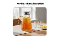 Easy to Clean Wheat Pattern Glass Jug Food Grade Materials Hammered Glass Pitcher with Lid Elegant Design for Families, Hosts, Kitchen, Home