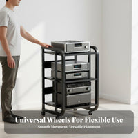 Movable With Wheels Multi-Tier Amplifier Stand Heavy Duty Power Amplifier Cabinet Sturdy Construction Audio Visual Component Stand Adjustable Shelves for Audiophiles, Living Room