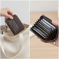 Fashion Lychee Pattern Mini Coin Purse with Accordion Card Holder and Double Zipper