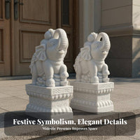 2 Pieces Stone Elephant Door Piers Traditional Classic White Marble Elephant Statues Gate Statue for Homeowners, Building Frontage, Garden