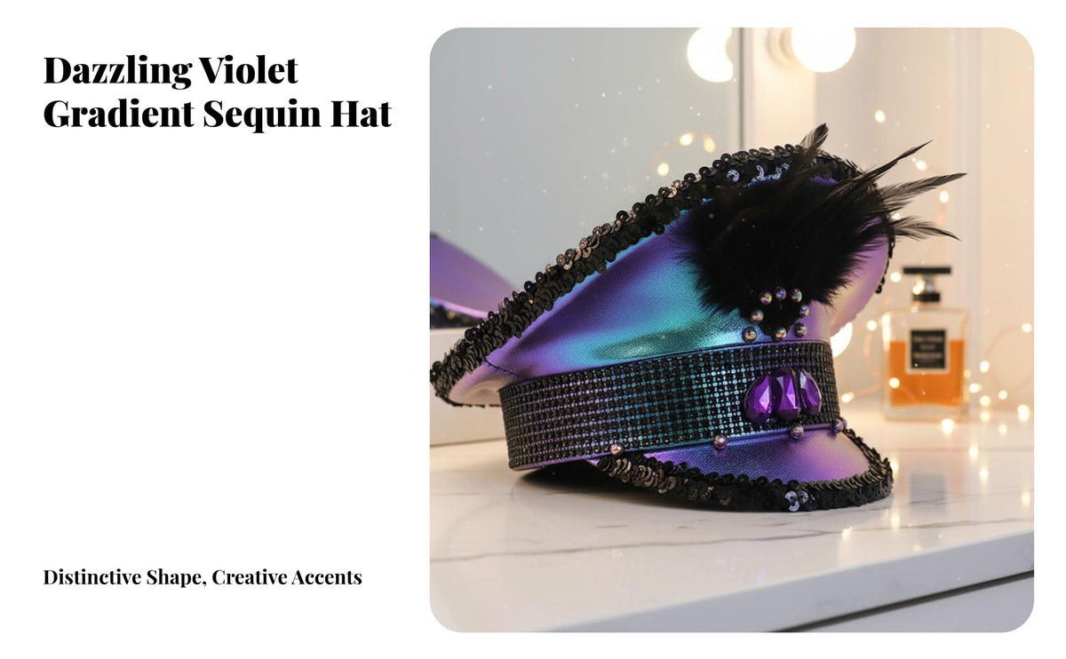 Glitter Naval Officer Hat Crystal Party Hat Iridescent Cap Feather Embellished Cap for Event Attendees, Event S, Raves