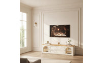 TV Cabinet with Glass Doors Floor-Standing TV Stand Wooden Media Console for Living Room