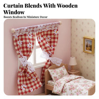 Floral Print Dollhouse Window Curtain Photography Prop Miniature Curtain Realistic Feature for Hobbyists, Kids, Miniature Scene