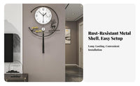 Drill-Effortless Installation New Chinese Design Wall Clock Luxury Design Modern Asian Art Wall Clock Easy to Hang for Homeowners, Hallway
