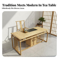 Mortise and Tenon Joinery Chinese Design Tea Table Water-Based Varnish Solid Wood Tea Ceremony Table Fully Assembled Ash Wood Dining Set Traditional Design for Cultural Enthusiasts, Interior Decorators, Living Room, Reception Area, Office, Gatherings