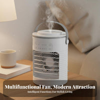 Cools and Humidifies Desktop Misting Fan 3-in-1 Function USB Cooling Fan Quiet Operation for Office Workers, Students, Bedroom, Dorm Room