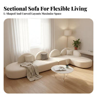 L-Shaped cushioned Chaise Lounge French Cream aesthetic L-Shaped Chaise Sectional abrasionwithstandant Fabric Living Room Furniture for Families, Bedroom, Office