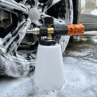 Car Cleaning Foam Sprayer for Professional Car Wash, Heavy Duty Detailing Foam Lance with Pink Handle, Alloy Material, Five-Layer Foam Net
