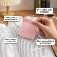 Transparent Waterproof Sticky Notes for Students Office, See Through Clear Self Pads 50 Sheets, Reusable Note Stickers for Textbooks