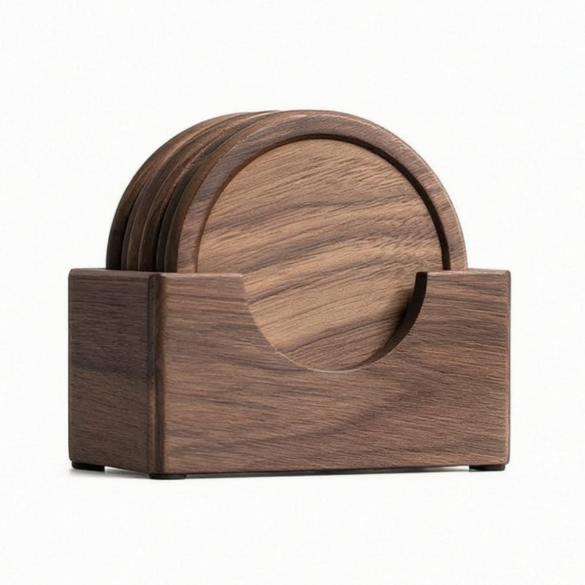 Walnut Coasters Round Wood Coasters with Holder Walnut Coaster with Stand Natural Grain for Tea Table, Desk