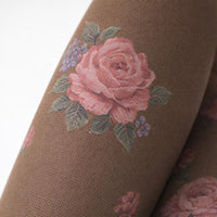 Warm Brown Floral Patterned Tights for Women, Luxury Wear Pantyhose, High Waist Nylon Spandex Tights, Vintage Patterned Hosiery