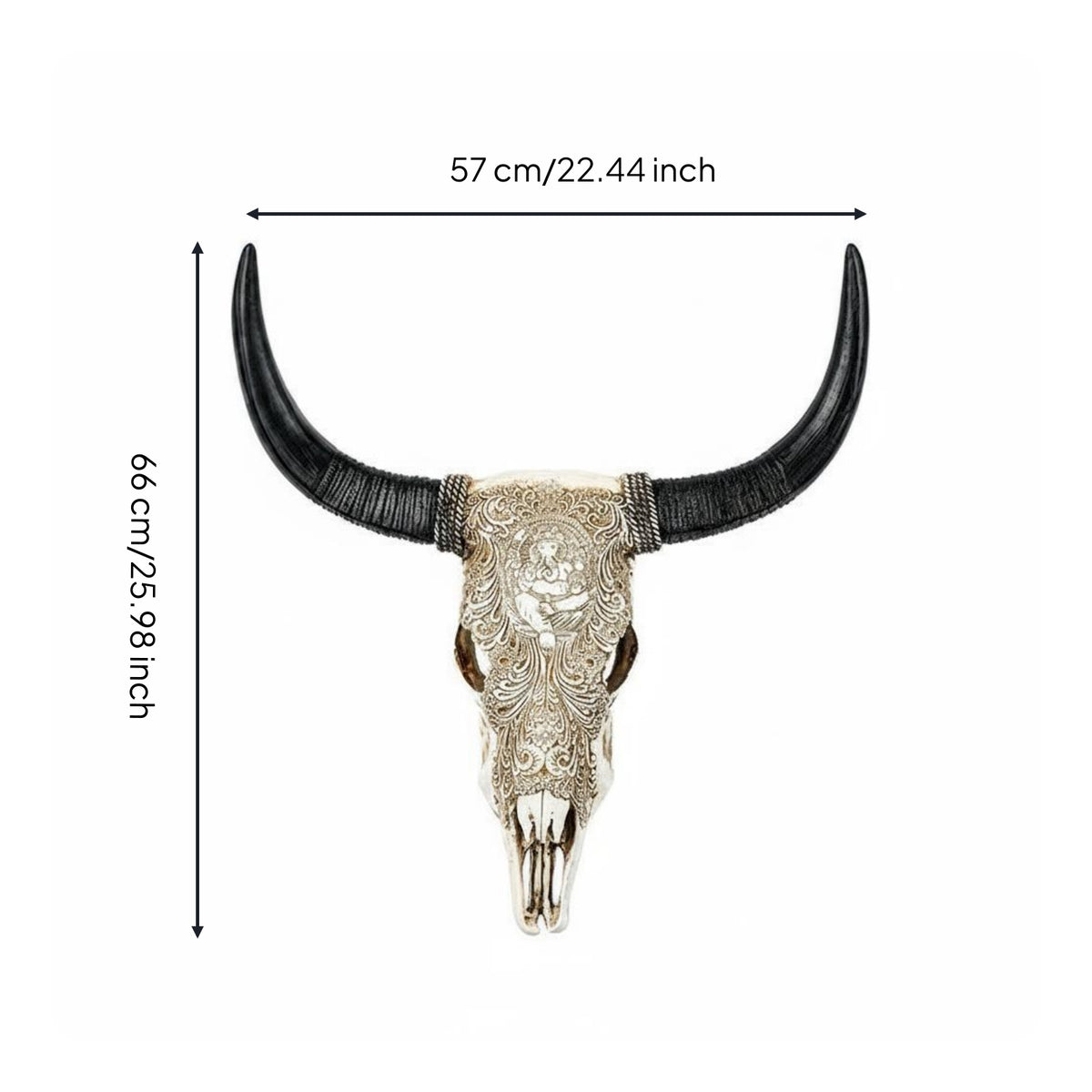 Vintage Design Resin Bovine Skull Wall Hanging Realistic Detailing Ornate Bull Head Wall Art for Restaurant, Living Room