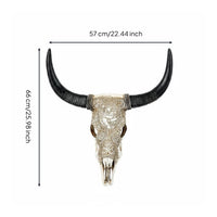 Vintage Design Resin Bovine Skull Wall Hanging Realistic Detailing Ornate Bull Head Wall Art for Restaurant, Living Room