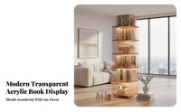 With Wheels Rolling Bookcase Mobile Design Multi-Tier Rolling Rack Transparent Panels Storage Shelf Space Saving for Collectors, Homeowners, Living Room, Bedroom, Small Areas, Classroom