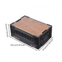 Wood-Grain Car Trunk Storage Box Black Foldable Storage Box Plastic Lidded Bin Portable