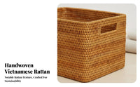 Multi-Purpose Nesting Woven Box Set Natural Look Lidded Rectangular Container Decorative Accent Organizer Basket Stackable Design for Decor aficionados, Office Workers, Desktop, Bedroom, Living Room, Shelves