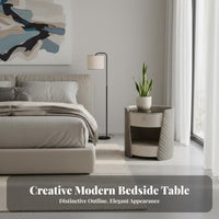 Minimalist aesthetic C-Shaped End Table with Drawer Modern Design Nightstand Space-Saving Household Furniture Sturdy framework for Apartment Dwellers, Homeowners, Students, Bedroom, Bedside, Small Spaces, Living Room