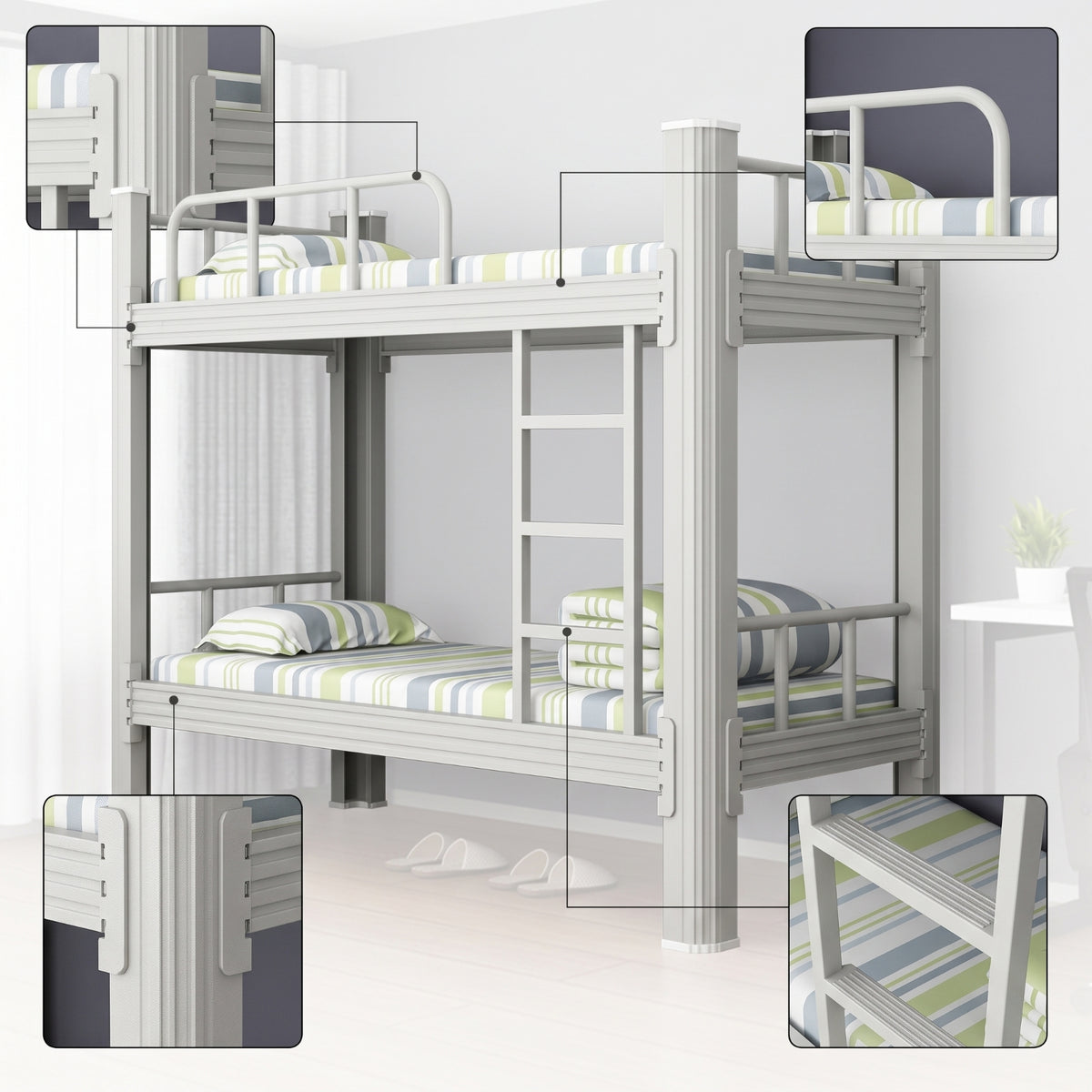 Metal Bunk Bed Space-Saving Bunk Bed with Ladder Furniture for Teens, Students, Small Bedroom, Dormitory, Shared Room