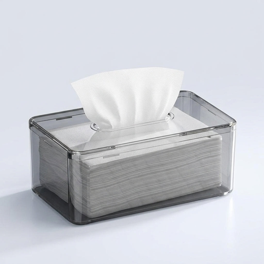 Tissue Box with Compartments for Facial Tissues and Napkin Holder, Clear PET Storage Case for Home Office, Multi-purpose Glasses Holder, 1 Pack