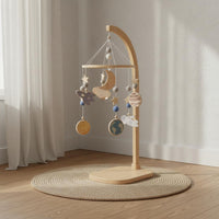 Visual Stimulation Wooden Crib Mobile Handmade Look Space Themed Crib Mobile Baby Bed Bell Eco-Friendly for Newborns, Babies
