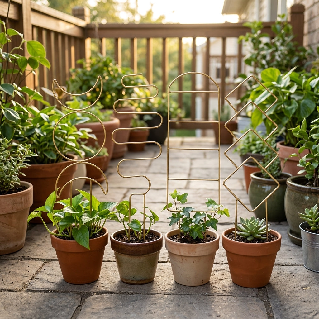 Iron Garden Trellis for Indoor Plants and Potted Plants, Sturdy Metal Plant Support for Climbing Vines, Geometric Garden Decoration, 4 Pack