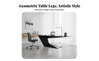 Large Work Desk Modern Design Sculptural Base Desk lustrous Finish Writing Table for Professionals, telecommuting Workers, Study Room, Reception Area, Bedroom