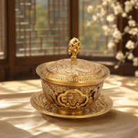 Tea Bowl with Lid and Saucer Brass-Colored Teacup with Lid and Saucer Comfortable Kung Fu Teacup for Collectors