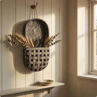 Woven Wood Basket Decorative Wooden Wall Basket Country-Style Home Storage