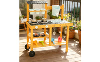 Wooden Mud Play Kitchen Stand Grill Section Backyard Cooking Set Wood