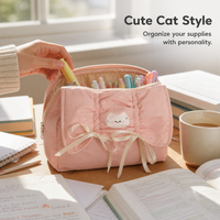 Cute Cat Bow Pencil Case for Students, Large Capacity Stationery Pouch