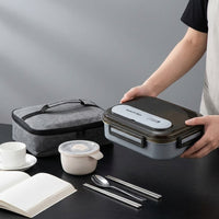 Lunch Box Adults, 4 Compartment Bento Box with Soup Bowl & Cutlery, 304 Stainless Steel Lunchbox for Office Workers, 1700ml