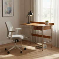 Wood Writing Desk with Metal Legs Stainless Steel Frame Retro Style Writing Desk Rustic Simplicity Aesthetic Home Furniture for Students, Bedroom