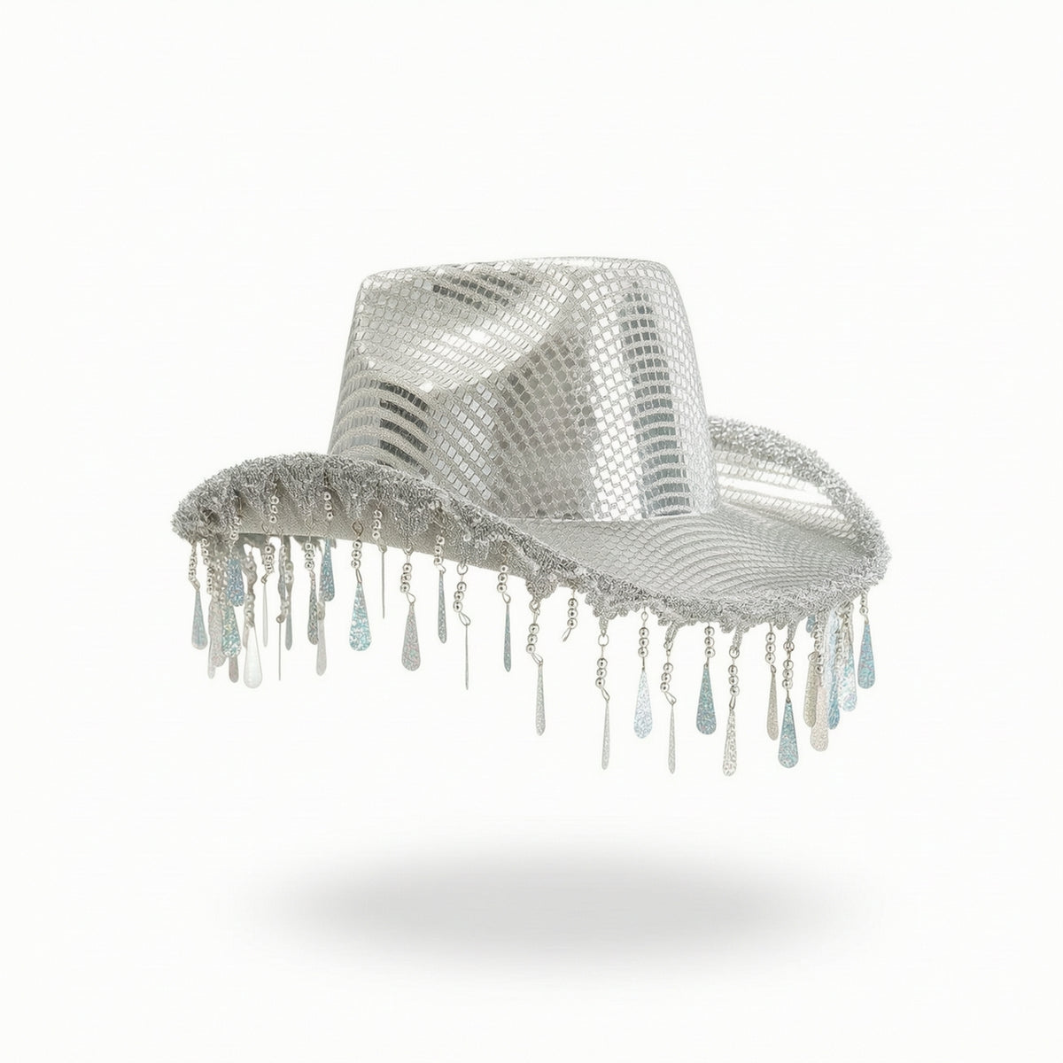 Hat with Bead Chains Shiny Mesh Cowboy Hat Fringed Fashionable for Women, Parties, Festivals