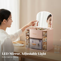 Desktop vanity Case with Mirror and Drawers particle-proofresistant for Skincare Users