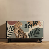Cabinet with Doors Decorative Floor Cabinet Printed Credenza for Living Room, Entryway