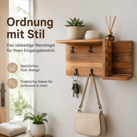 Key Board Wall Shelf made of Wood-Based Material, Modern Coat Rack with Hooks, Hallway Coat Rack for Entryway, Camel