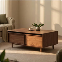 Coffee Table with Storage Solid Wood Storage Coffee Table Walnut Finish Furniture for Living Room, Lounge
