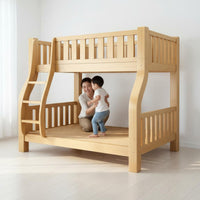 Solid Wood Bunk Bed with Shelf Multi-Versatile Twin over Twin Bunk Bed Frame Space Saving Bedroom Furniture for Teens, Dorm Room, Small Apartment