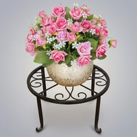 Plant Stand and Metal Plant Pot Stand Indoor, European Style Bronze Pot Holder with Scrollwork Top, Floor Standing Single Layer Plant Holder